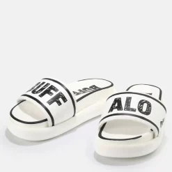 Fashion BUFFALO Rey Mules Veganes Blanc-Noir Noir-Blanc