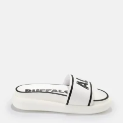 Fashion BUFFALO Rey Mules Veganes Blanc-Noir Noir-Blanc