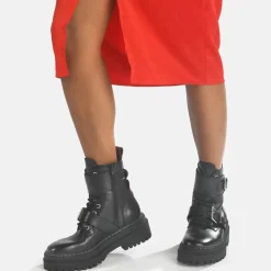 New BUFFALO Sari Bottines Chevilles Cuir Veau Noir