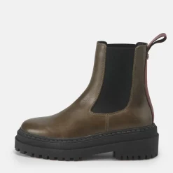 Discount BUFFALO Serena Bottines Chevilles Cuir Veau Kaki Beige