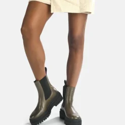 Discount BUFFALO Serena Bottines Chevilles Cuir Veau Kaki Beige