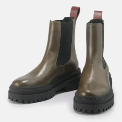 Discount BUFFALO Serena Bottines Chevilles Cuir Veau Kaki Beige