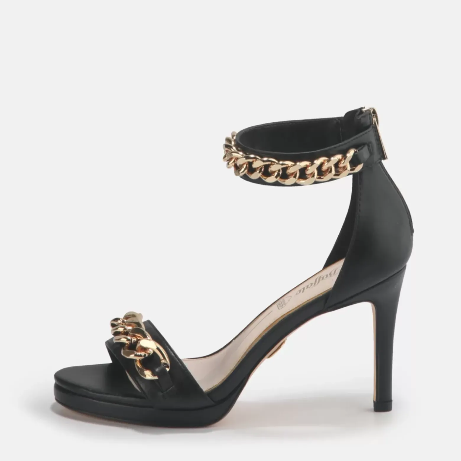 Cheap BUFFALO Serena Chain Sandales Talon Haut Veganes Noir