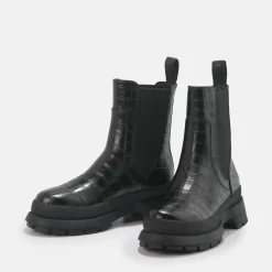 Best BUFFALO Simona Bottines Plates Veganes Aspect Croco Noir