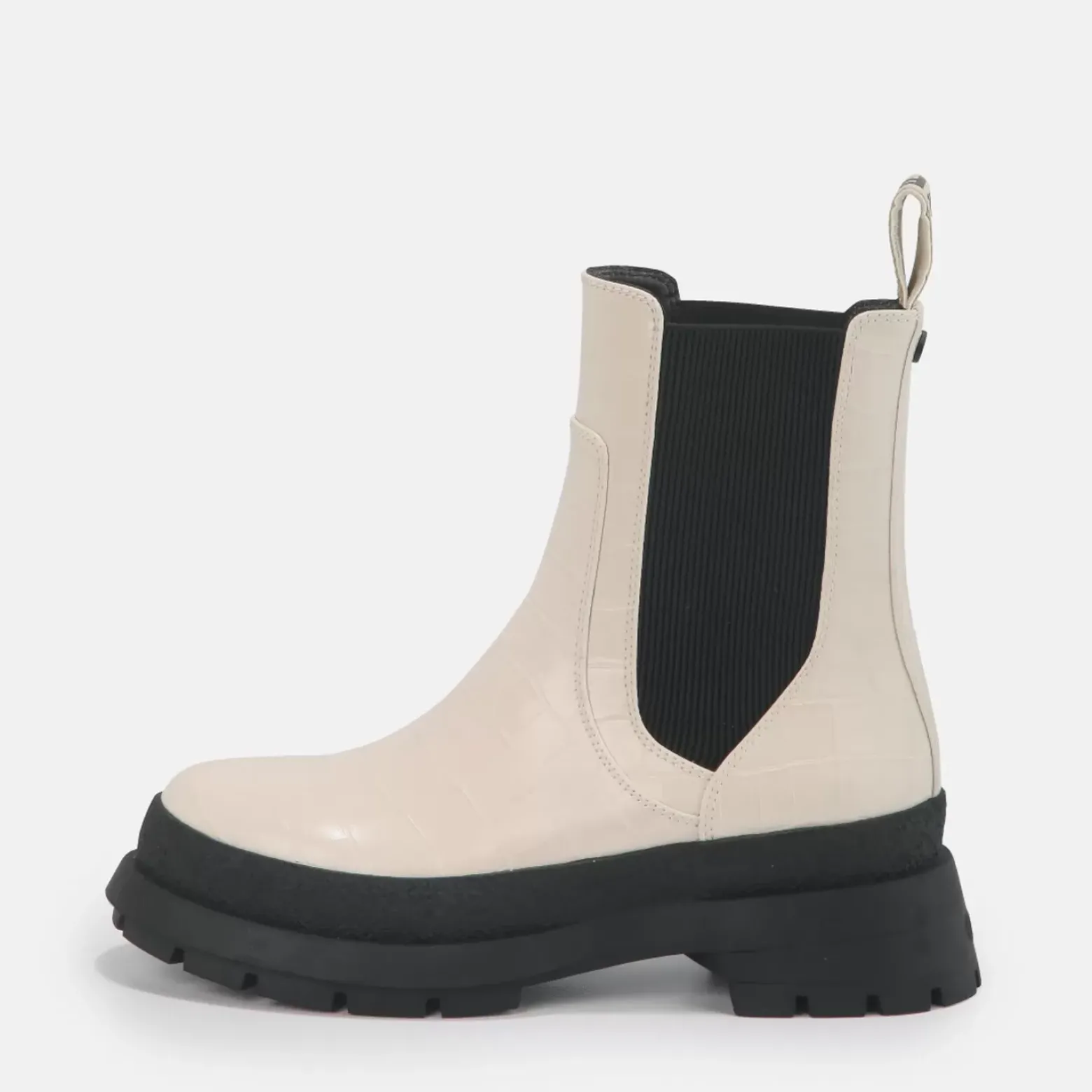 Hot BUFFALO Simona Bottines Plates Veganes Creme Aspect Croco Blanc