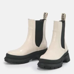 Hot BUFFALO Simona Bottines Plates Veganes Creme Aspect Croco Blanc