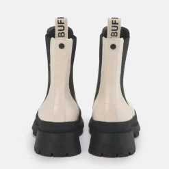 Hot BUFFALO Simona Bottines Plates Veganes Creme Aspect Croco Blanc