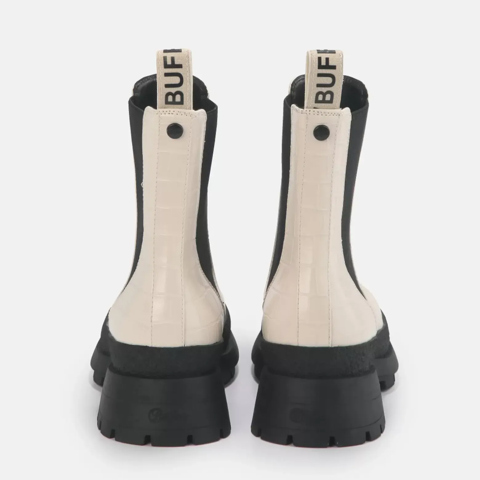 Hot BUFFALO Simona Bottines Plates Veganes Creme Aspect Croco Blanc