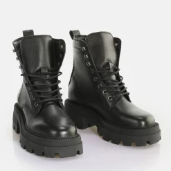 Best Sale BUFFALO Square Laceup Mid Bottines Noir