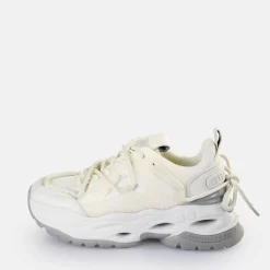 Cheap BUFFALO Triplet Lace Baskets Basses Veganes Blanc/ E Argent