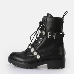 Hot BUFFALO Wave Pearl Laceup Mid Bottes Vegan Noir