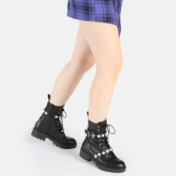 Hot BUFFALO Wave Pearl Laceup Mid Bottes Vegan Noir