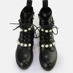Hot BUFFALO Wave Pearl Laceup Mid Bottes Vegan Noir