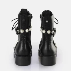 Hot BUFFALO Wave Pearl Laceup Mid Bottes Vegan Noir